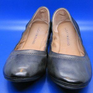 NEW Lucky Brand Emmie Black (Oiled Cabretta) Round Toe Elastic Flats 7M